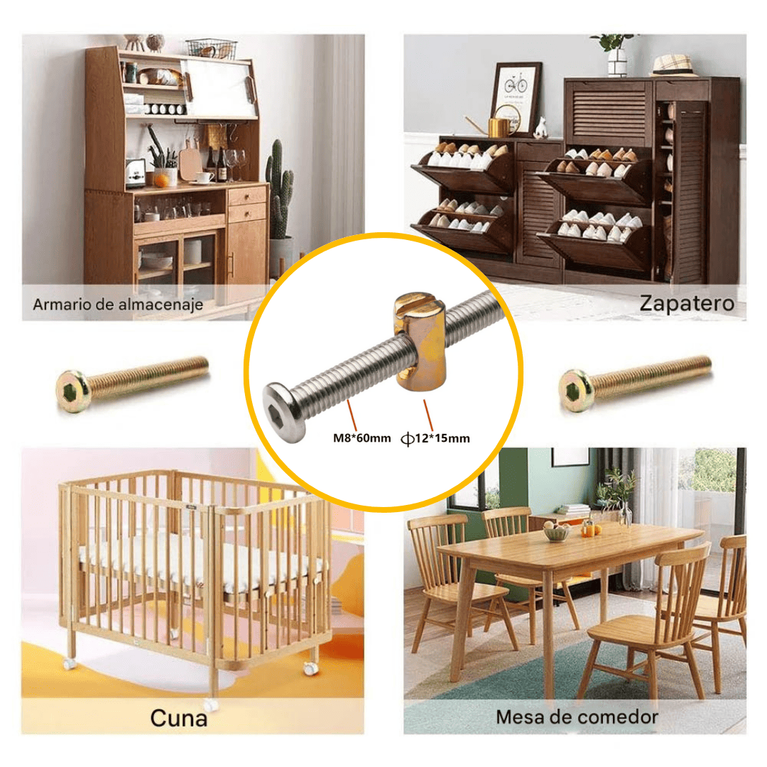 Pernos para Ensambles Rápidos M8 x 60mm – Con Tuerca de 12x15mm