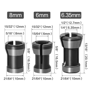 Set PRO de 3 Adaptadores para Ruteadora – 6 mm, 1/4” y 8 mm para Máxima Compatibilidad