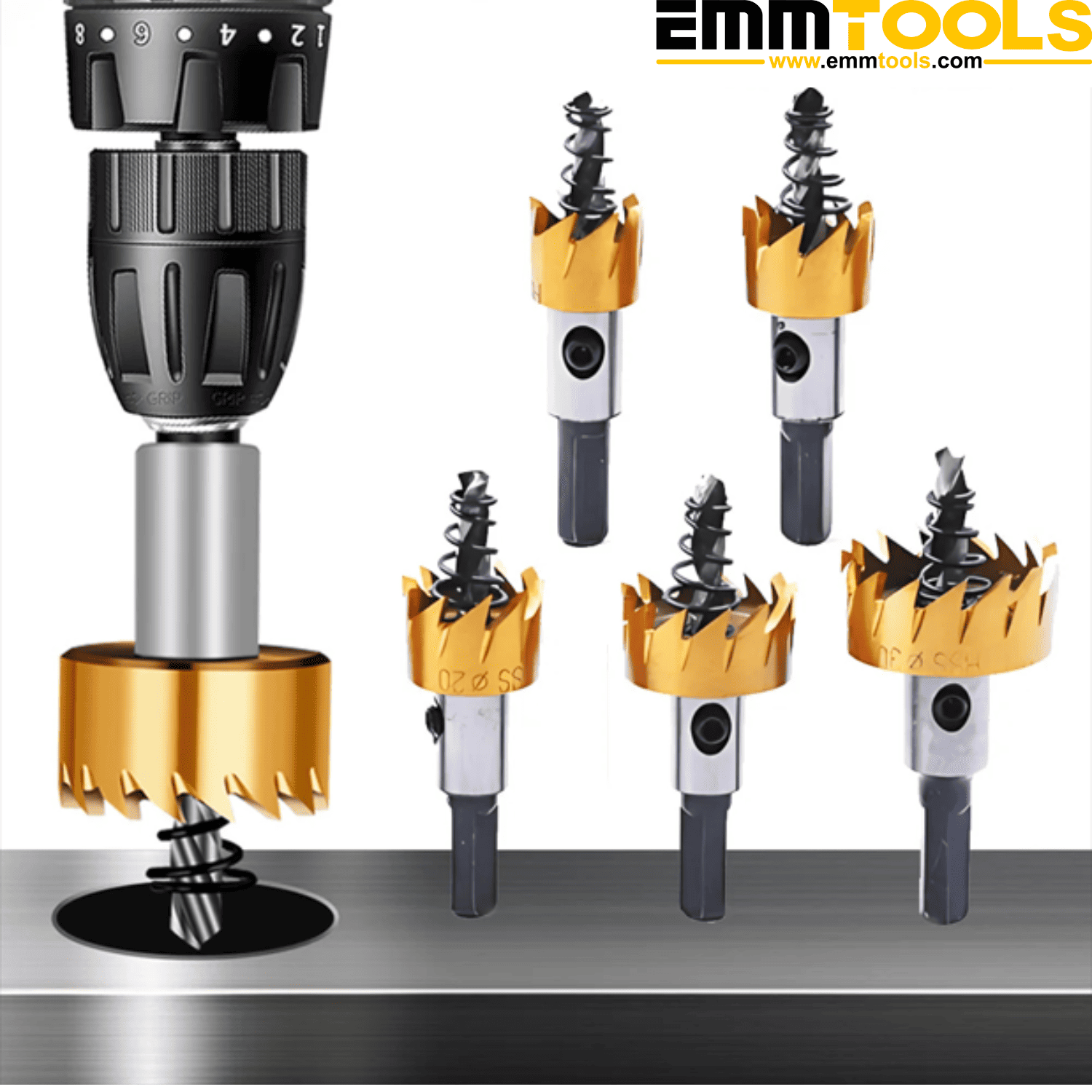 Set 5 Sierras Copas con Sistema Saca-bocados para Metal – Ø16 a 30mm