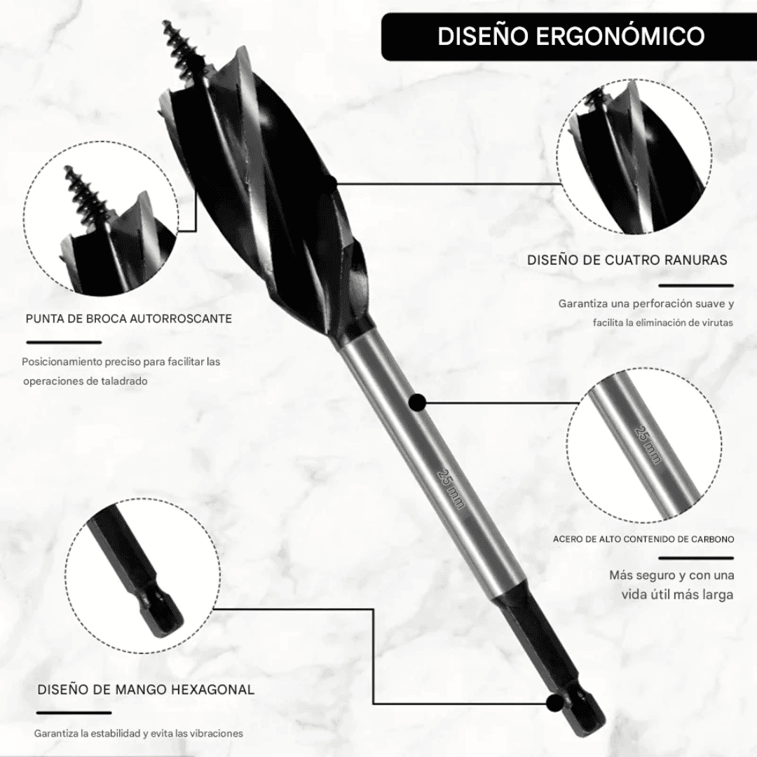 Broca para Madera de 19 mm – Corte Preciso y Perforación Profunda en Maderas Duras y Blandas