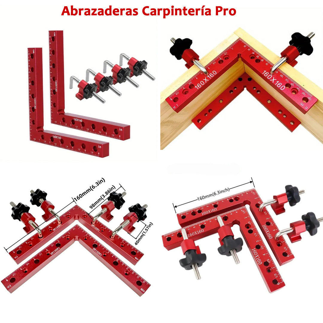 2 Abrazaderas De Angulo Recto De 16cm Con 4 Clips De Fijacion En Metal