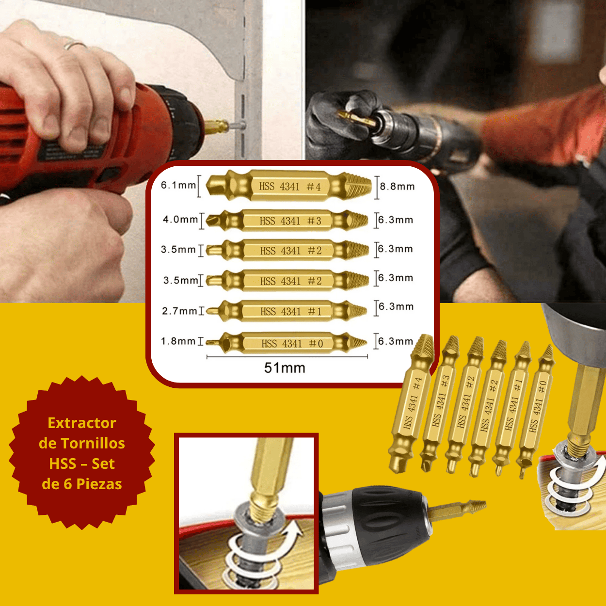 Extractor de Tornillos HSS – Set de 6 Piezas