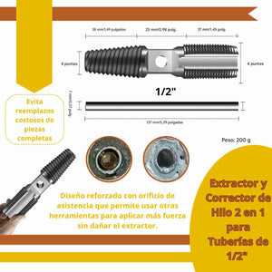 Extractor y Corrector de Hilo 2 en 1 para Tuberías de 1/2" y 3/4"