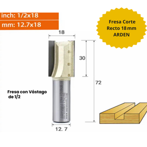 Fresa Corte Recto 18 mm ARDEN – Corte Profundo y Preciso