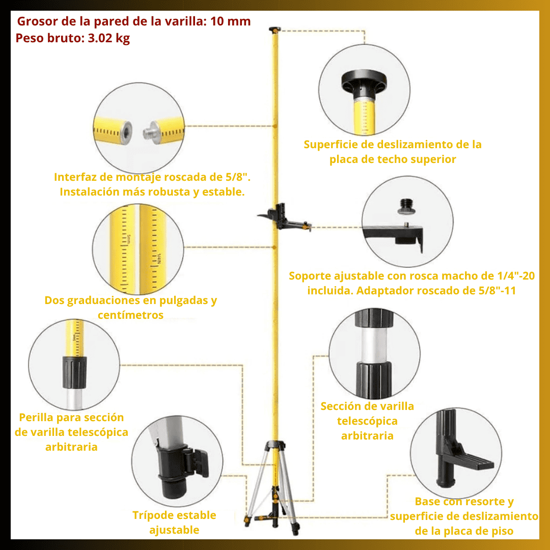 Trípode Huepar Profesional LP36 – Soporte Telescópico Láser de 52cm a 3.70m