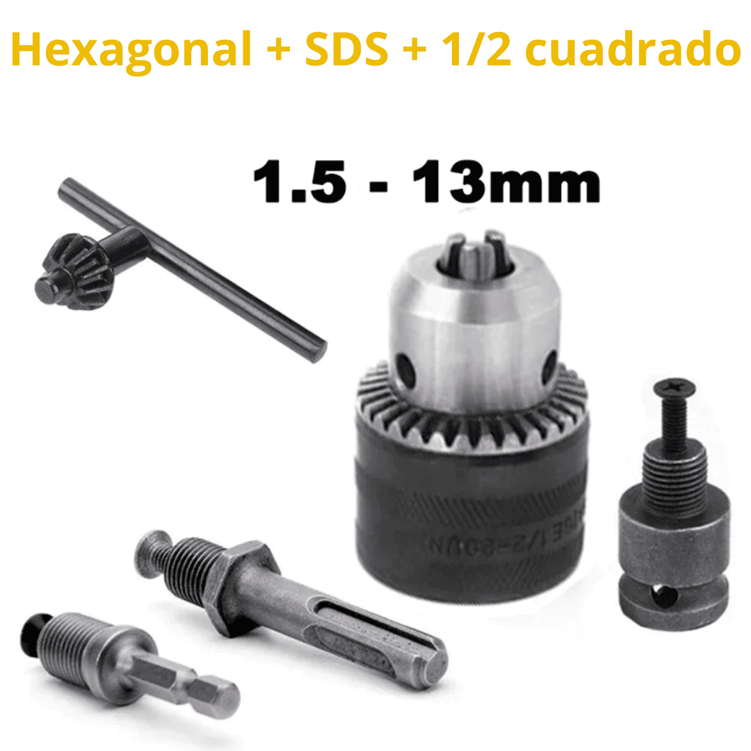 Mandril Chuck con Llave + Set de 3 Adaptadores
