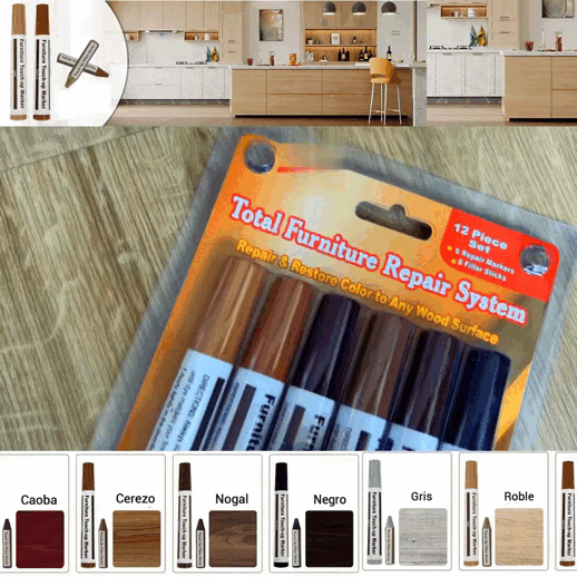 Kit de 17pcs Ceras y Marcadores para Reparación de Muebles en Madera, Melamina y Aglomerados