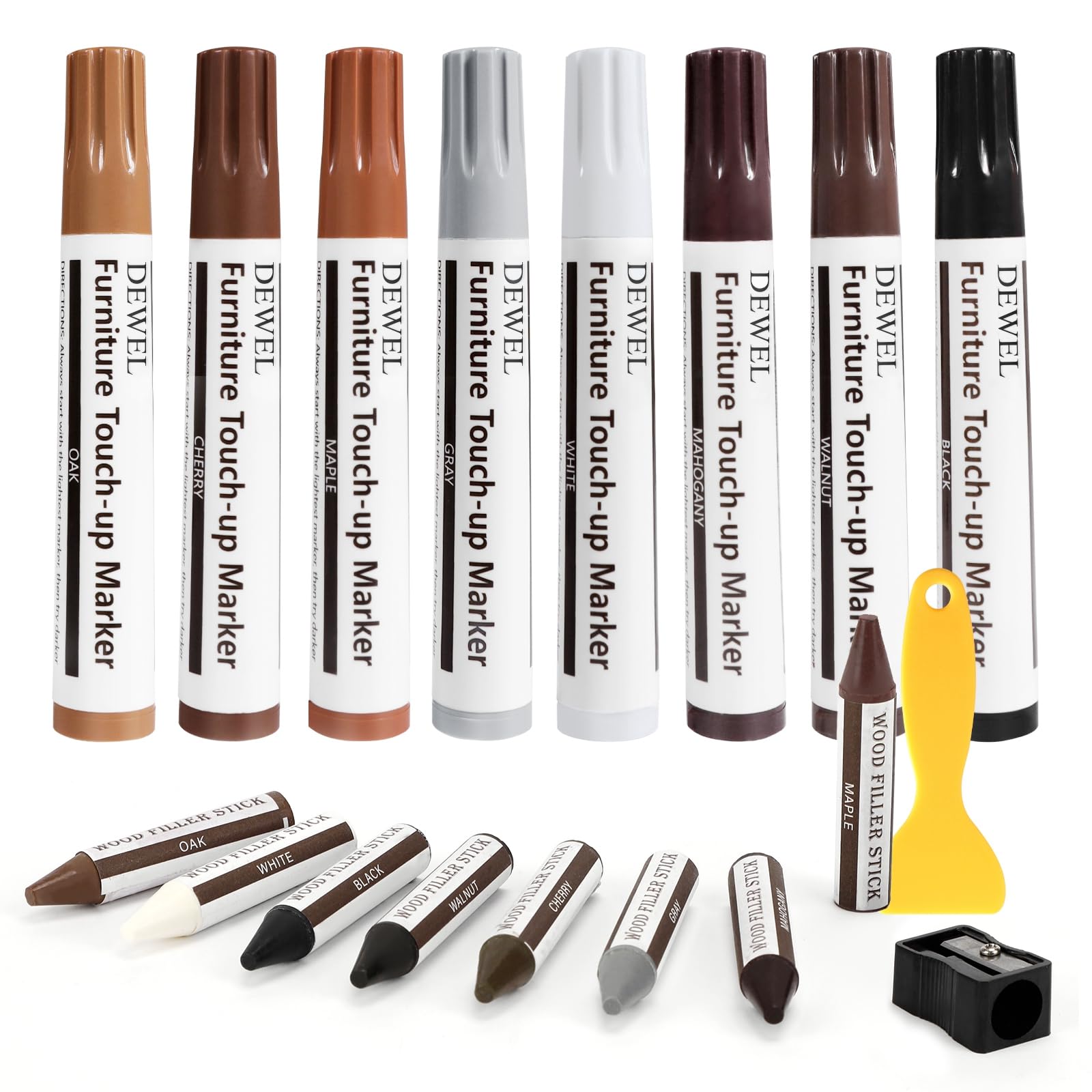 Kit de 17pcs Ceras y Marcadores para Reparación de Muebles en Madera, Melamina y Aglomerados