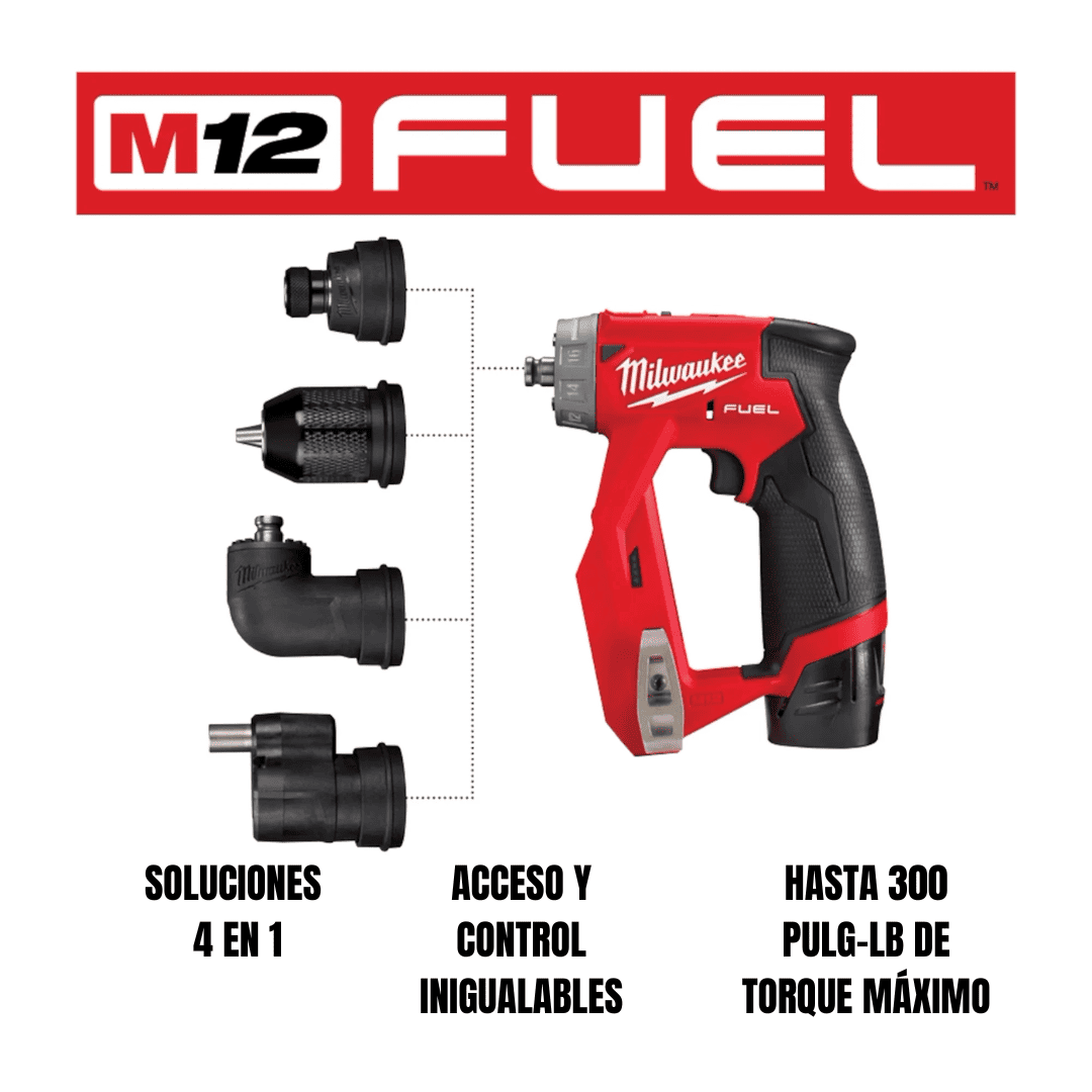 Milwaukee 2505-20 Taladro/Destornillador de Instalación M12 FUEL™ – Versatilidad 4 en 1 para Accesos Difíciles