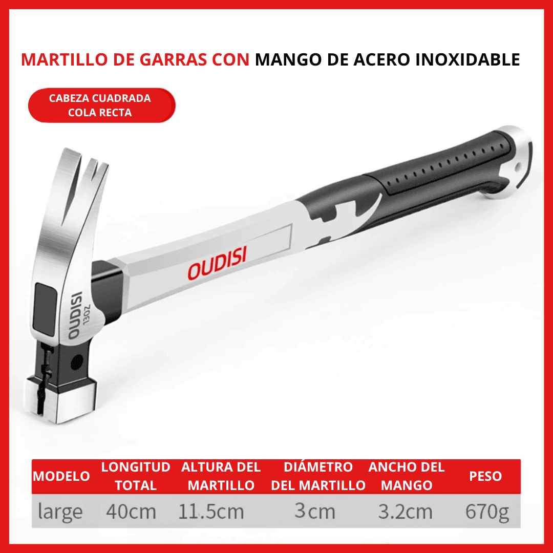 Martillo PRO con Agarre Magnético – Antideslizante y Preciso para Carpintería Profesional
