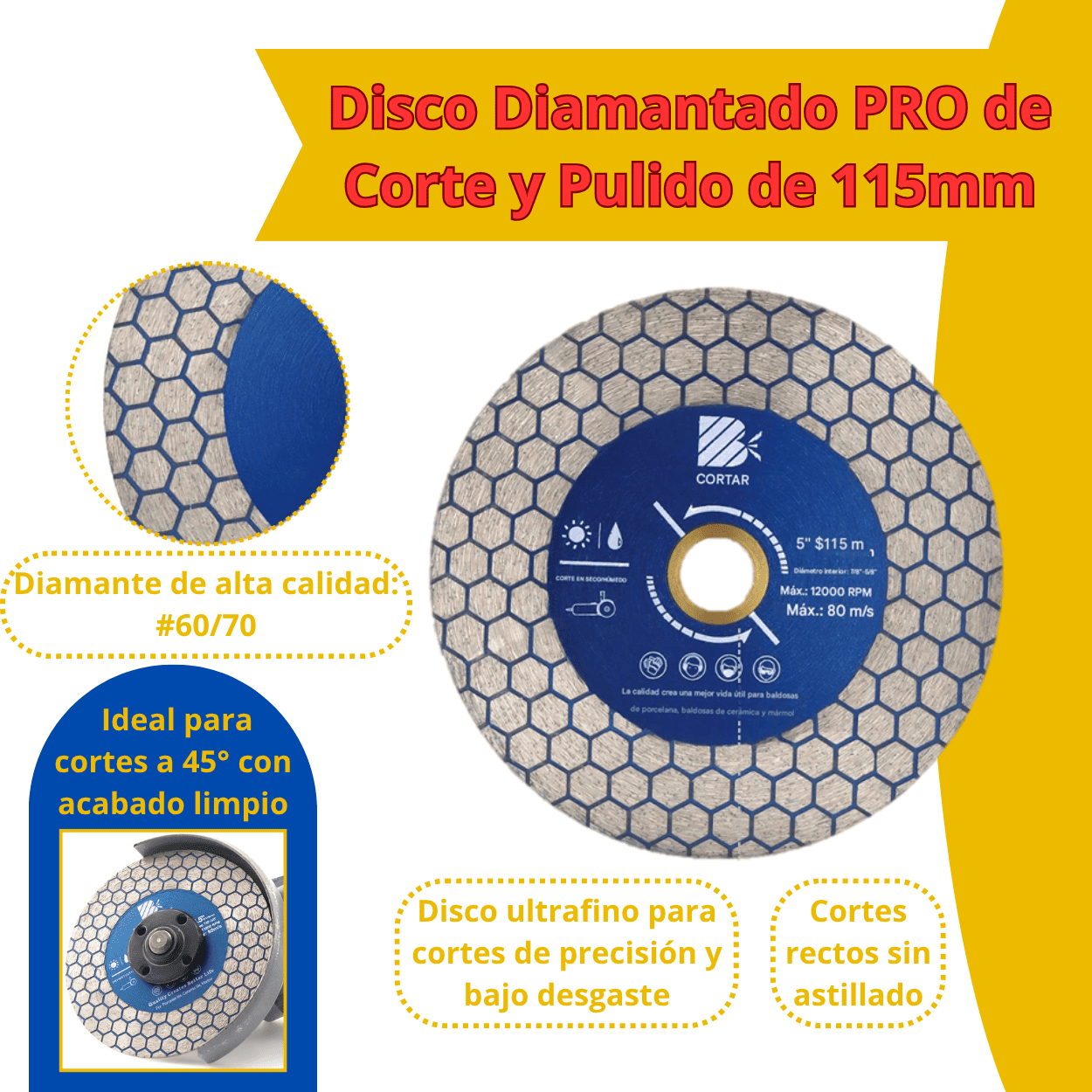 Disco Diamantado PRO de Corte y Pulido de 115mm