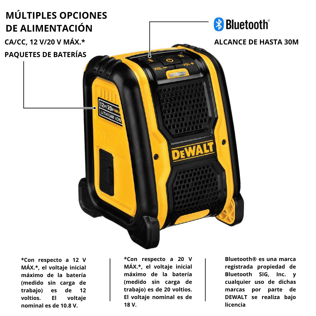 Altavoz Bluetooth 20V DEWALT DCR006 – Música y Potencia para tu Obra o Taller