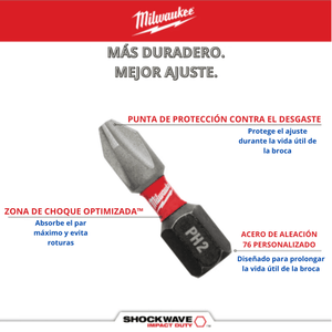 Punta de Impacto PH2 x 25mm Milwaukee