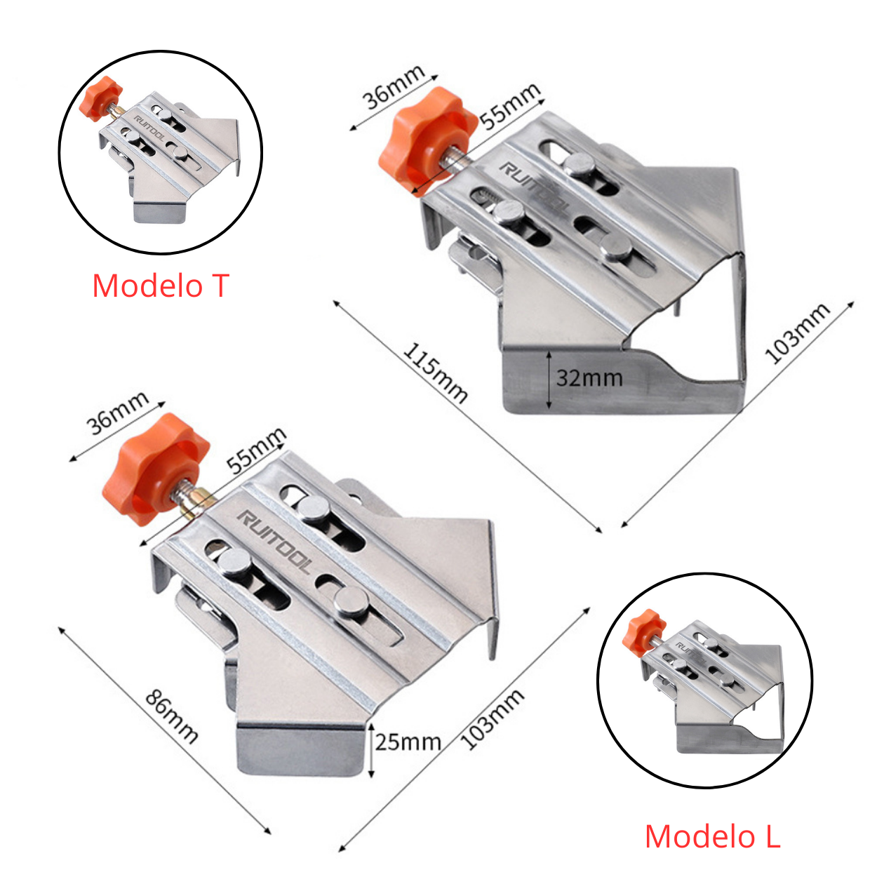 Prensa Esquinera de Acero – Modelos T y L , Abrazadera de Ángulo Recto 90° para Ensambles Precisos