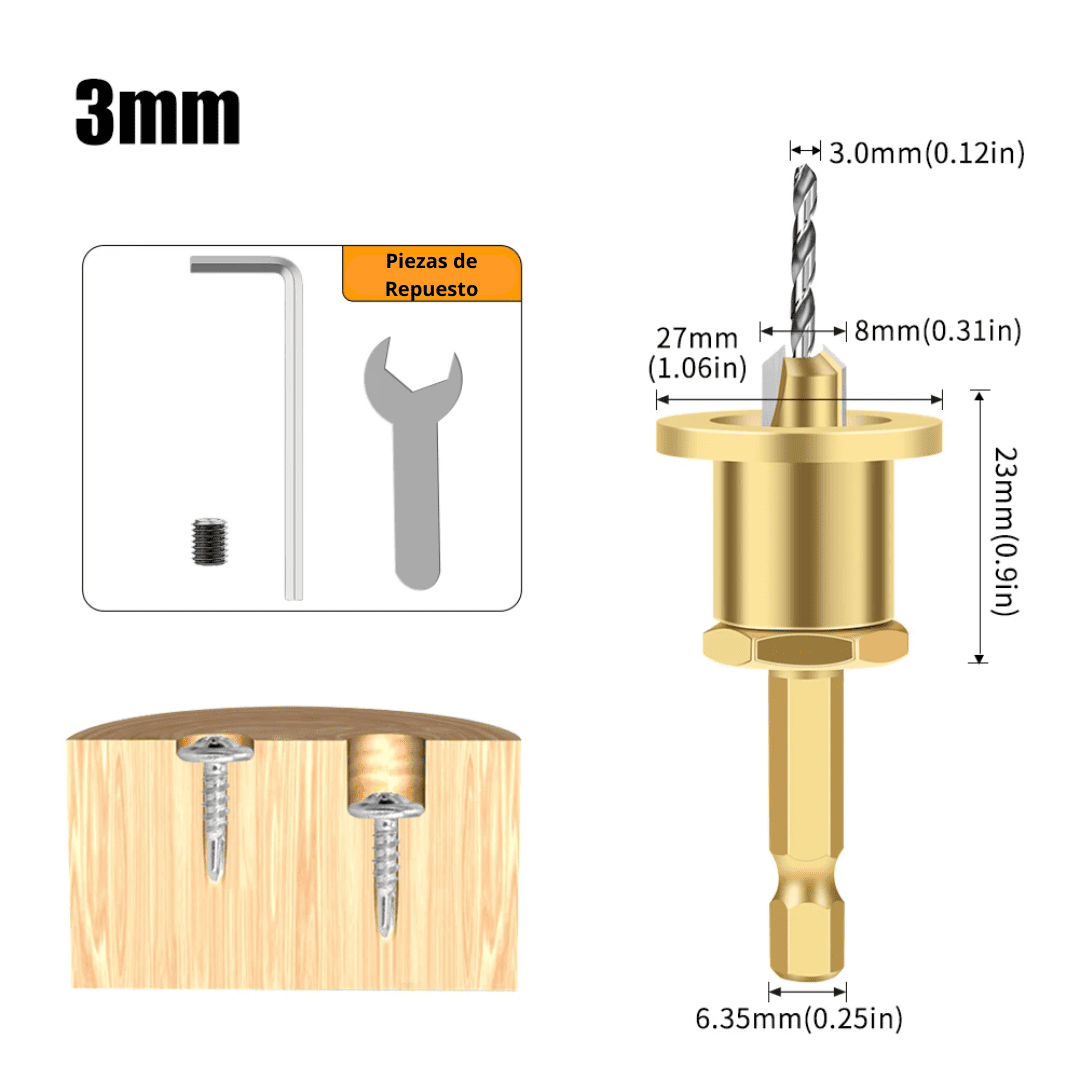Broca Avellanadora con Tope Oro – Perforación Limpia y Precisa para Madera y Melamina
