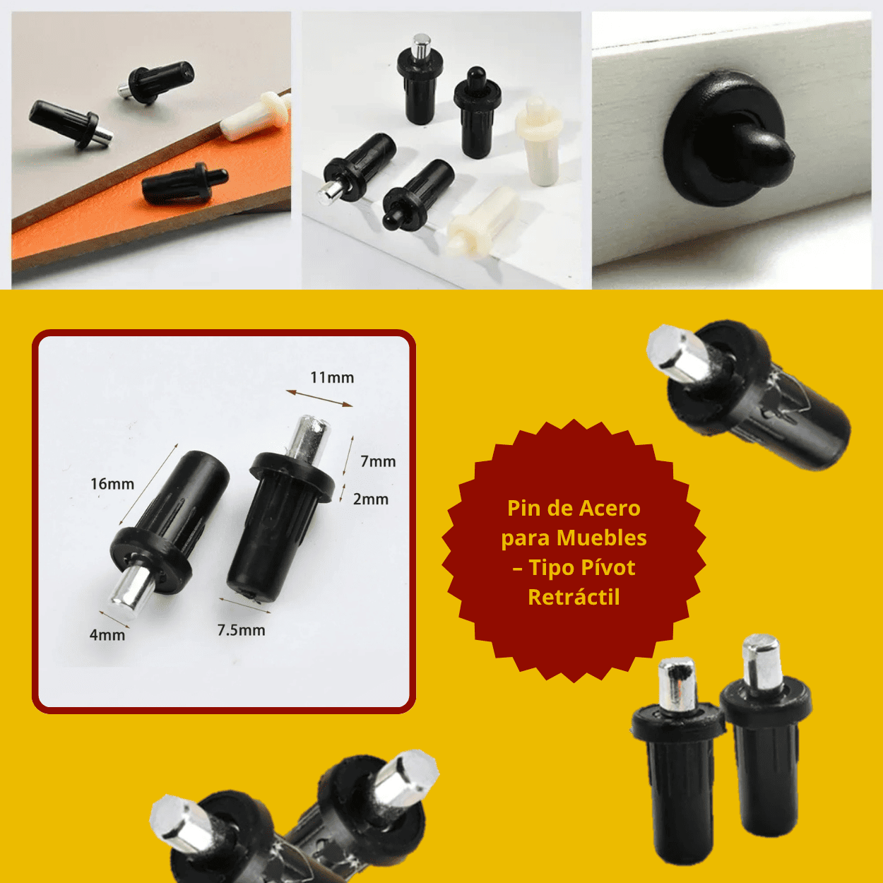 Pin de Acero para Muebles – Tipo Pívot Retráctil