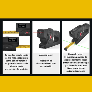 Distanciómetro Digital 3 en 1 – Cinta Métrica + Láser + Guía Visual