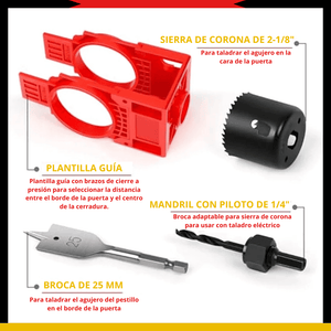 Kit de Instalación de Cerradura para Puertas de Madera – Plantilla Ajustable + Sierras Perforadoras