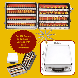 Set 100 Fresas de Carburo – Vástago 1/4" para carpintería
