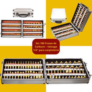 Set 100 Fresas de Carburo – Vástago 1/4" para carpintería