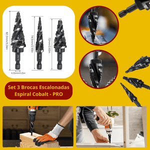 Set 3 Brocas Escalonadas Espiral Cobalt - PRO