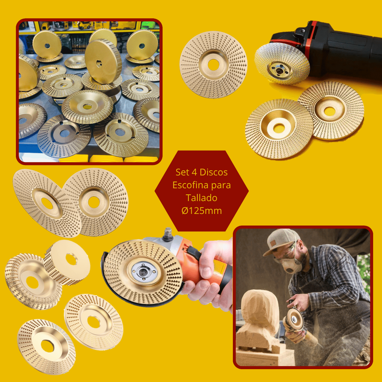 Set 4 Discos Escofina para Tallado Ø125mm