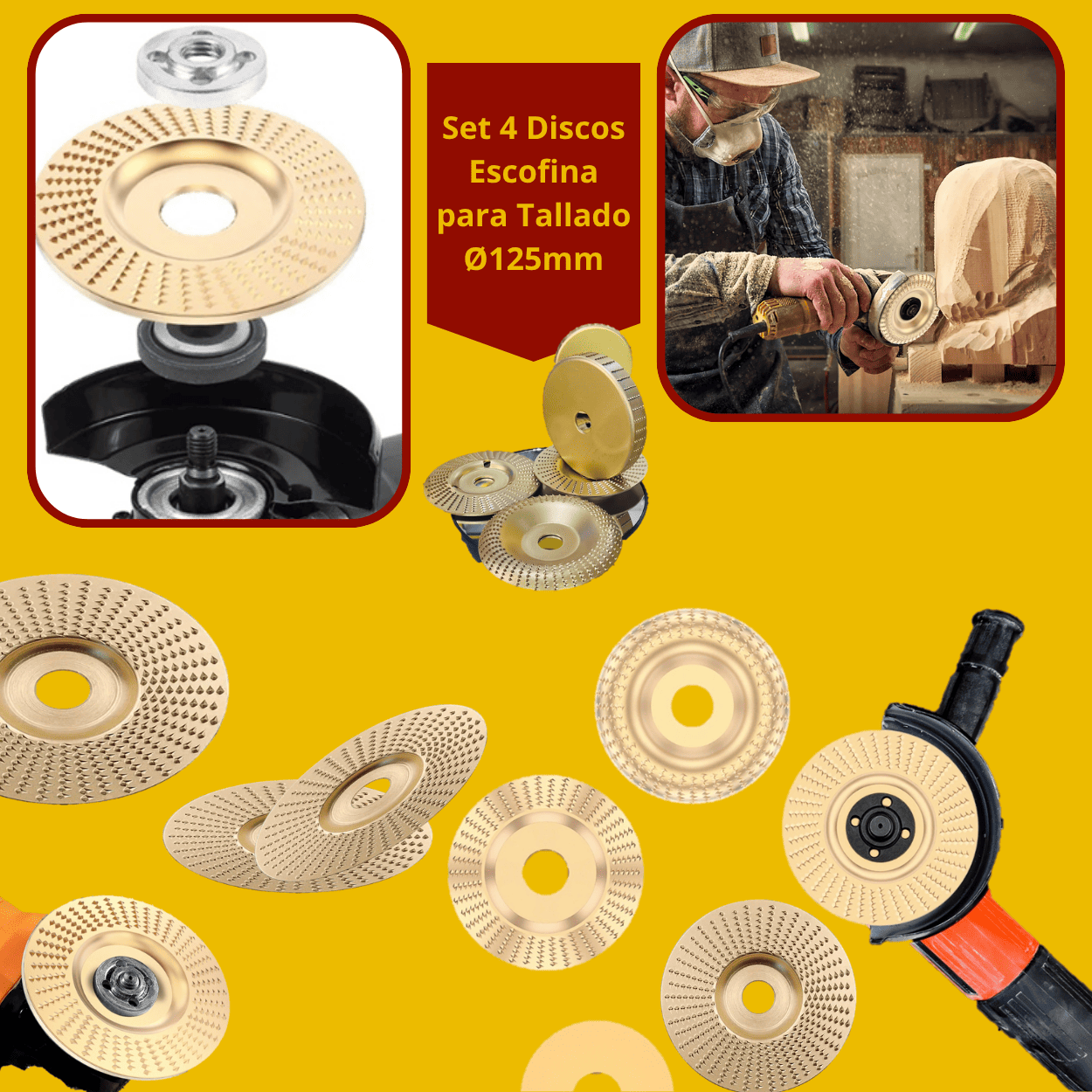 Set 4 Discos Escofina para Tallado Ø125mm
