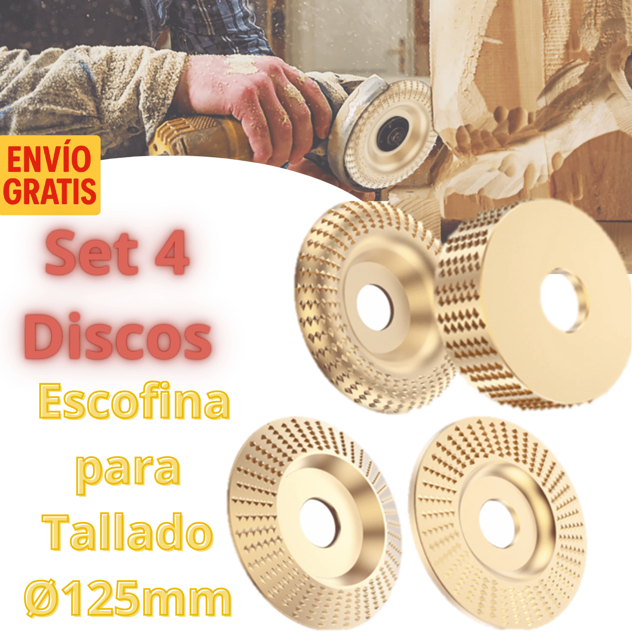 Set 4 Discos Escofina para Tallado Ø125mm