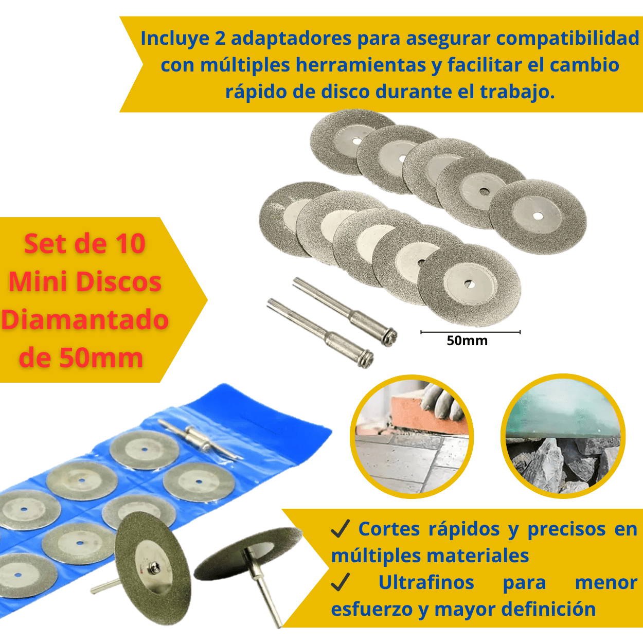 Set de 10 Mini Discos Diamantado de 50mm