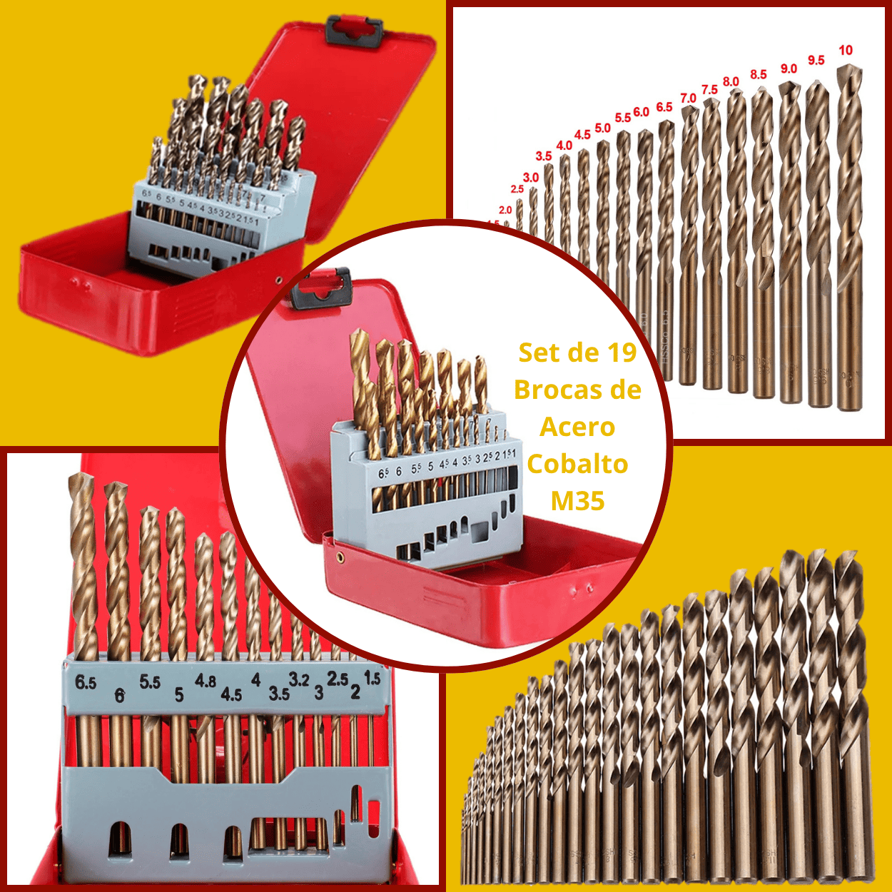 Set de 19 Brocas de Acero Cobalto M35 – Alta Dureza y Precisión Profesional