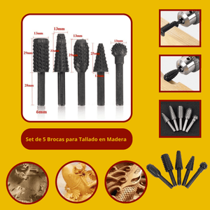 Set de 5 Brocas para Tallado en Madera – Tipo Burr