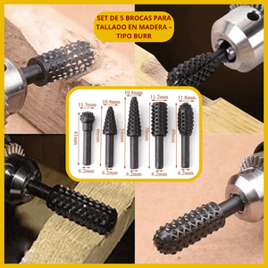 Set de 5 Brocas para Tallado en Madera – Tipo Burr