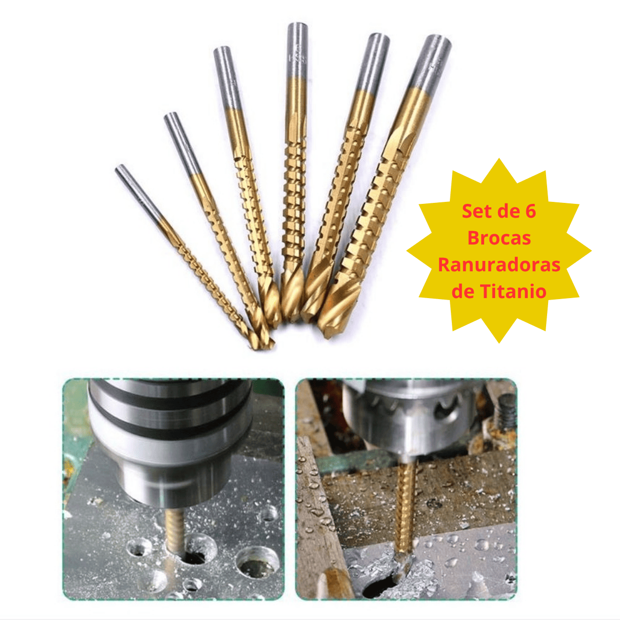 Set de 6 Brocas Ranuradoras de Titanio