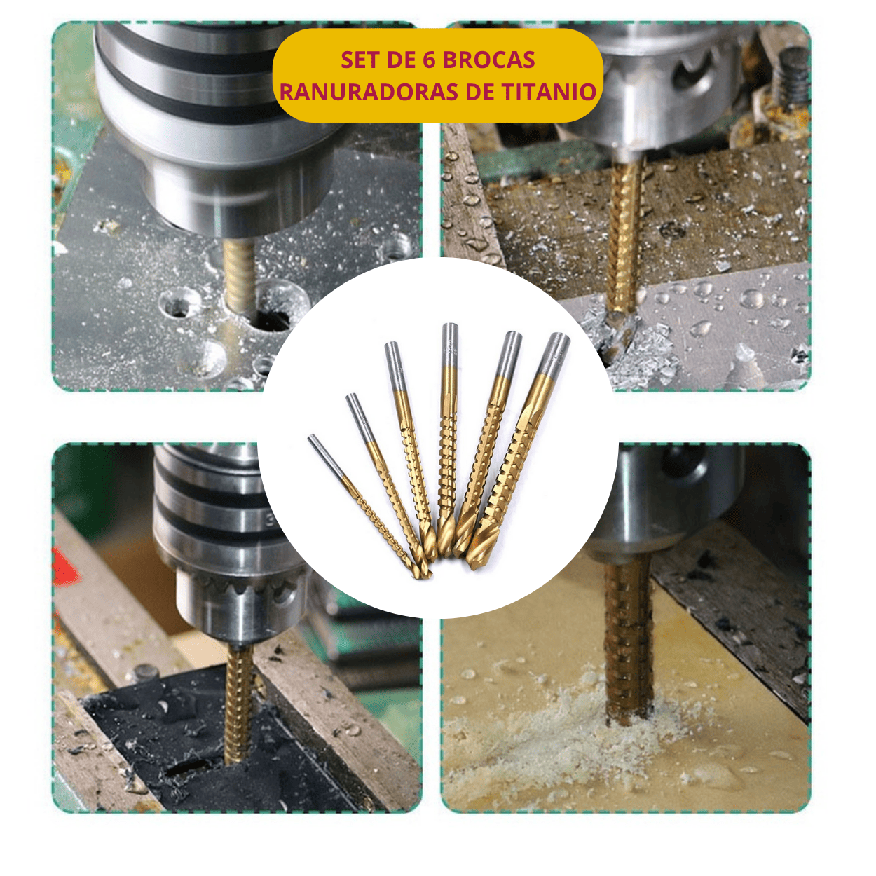 Set de 6 Brocas Ranuradoras de Titanio