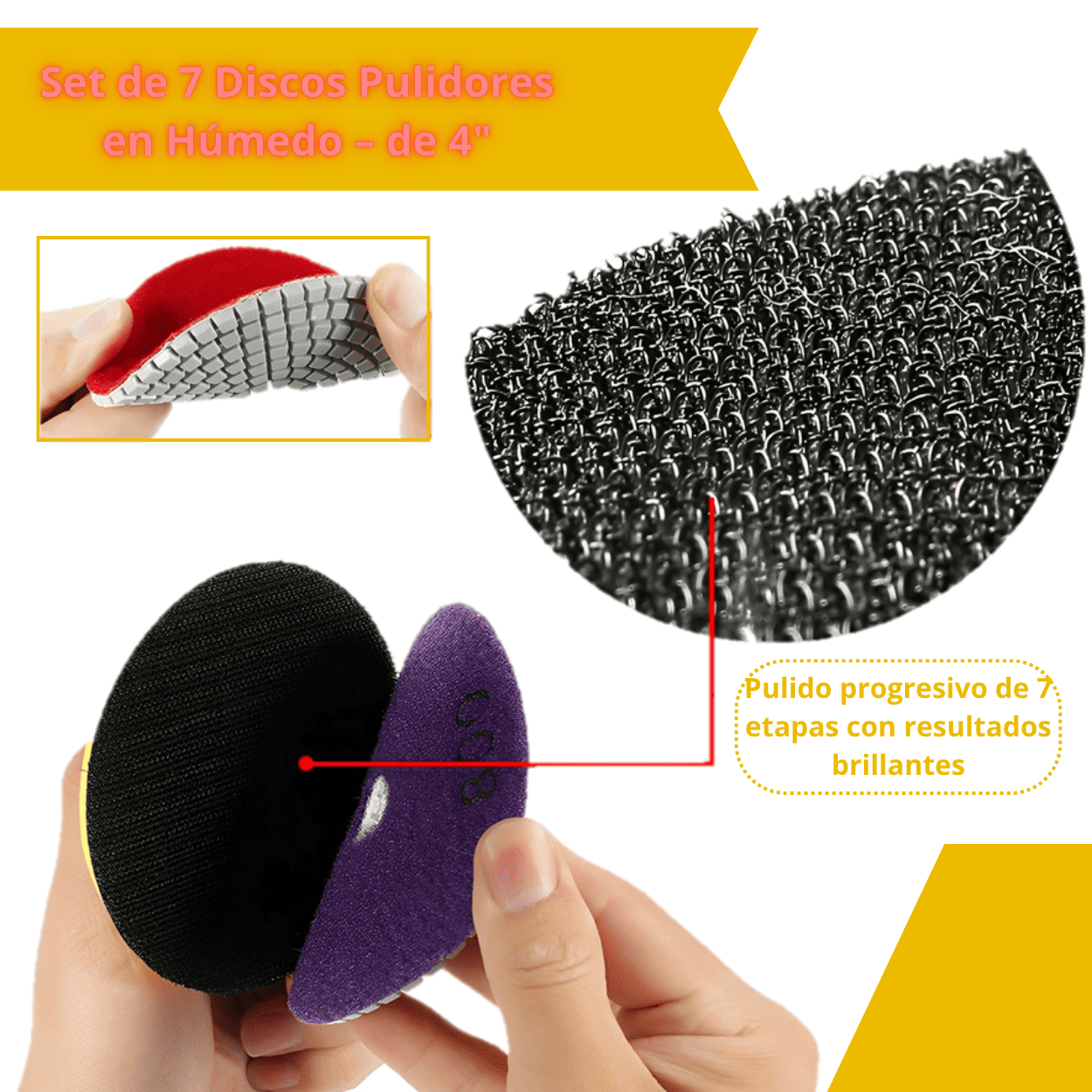 Set de 7 Discos Pulidores en Húmedo – de 4" para Granito y Mármol