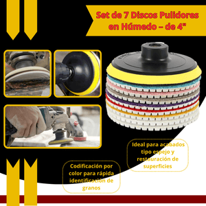 Set de 7 Discos Pulidores en Húmedo – de 4" para Granito y Mármol