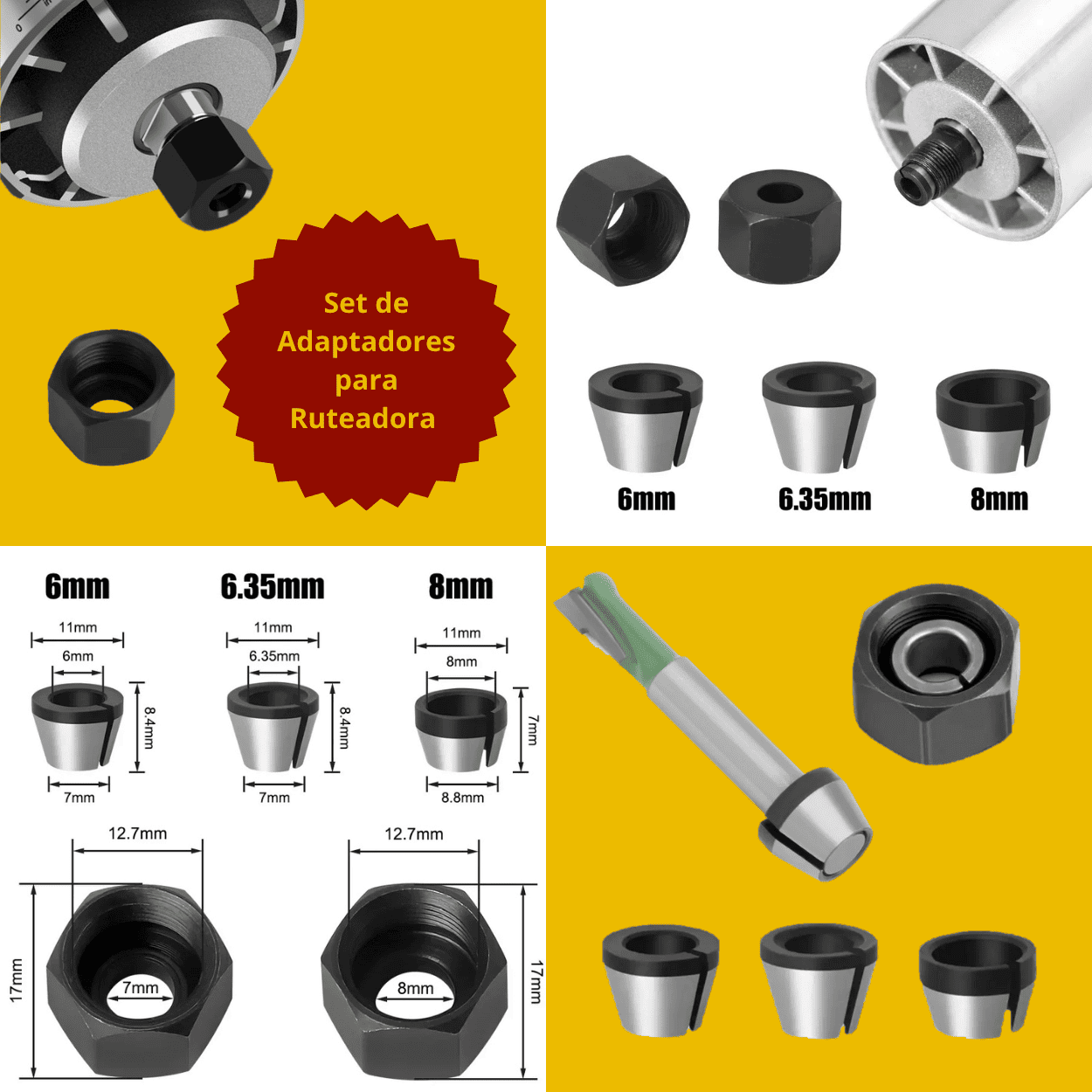 Set de Adaptadores para Ruteadora – 3 Medidas (6, 6.35 y 8 mm)