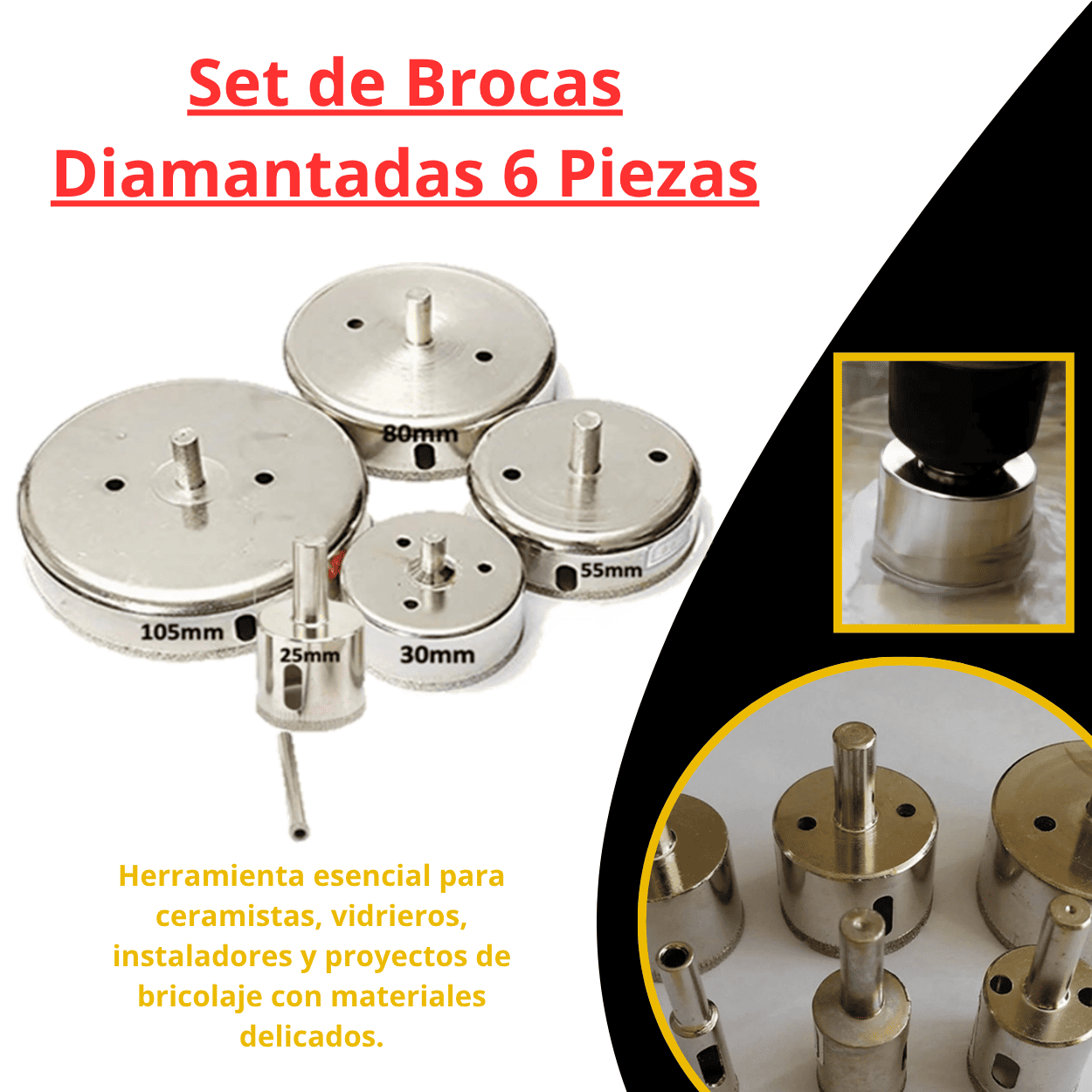 Set de Brocas Diamantadas 6 Piezas – Vidrio, Cerámica, Porcelana y Más