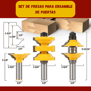 Set de Fresas para Ensamble de Puertas – 3 Piezas | Vástago 1/2”
