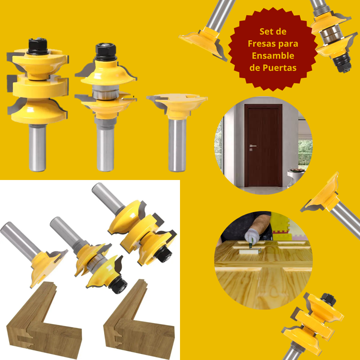 Set de Fresas para Ensamble de Puertas – 3 Piezas | Vástago 1/2”