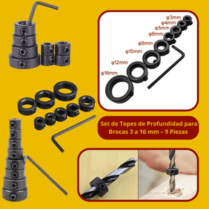 Set de Topes de Profundidad para Brocas 3 a 16 mm – 9 Piezas