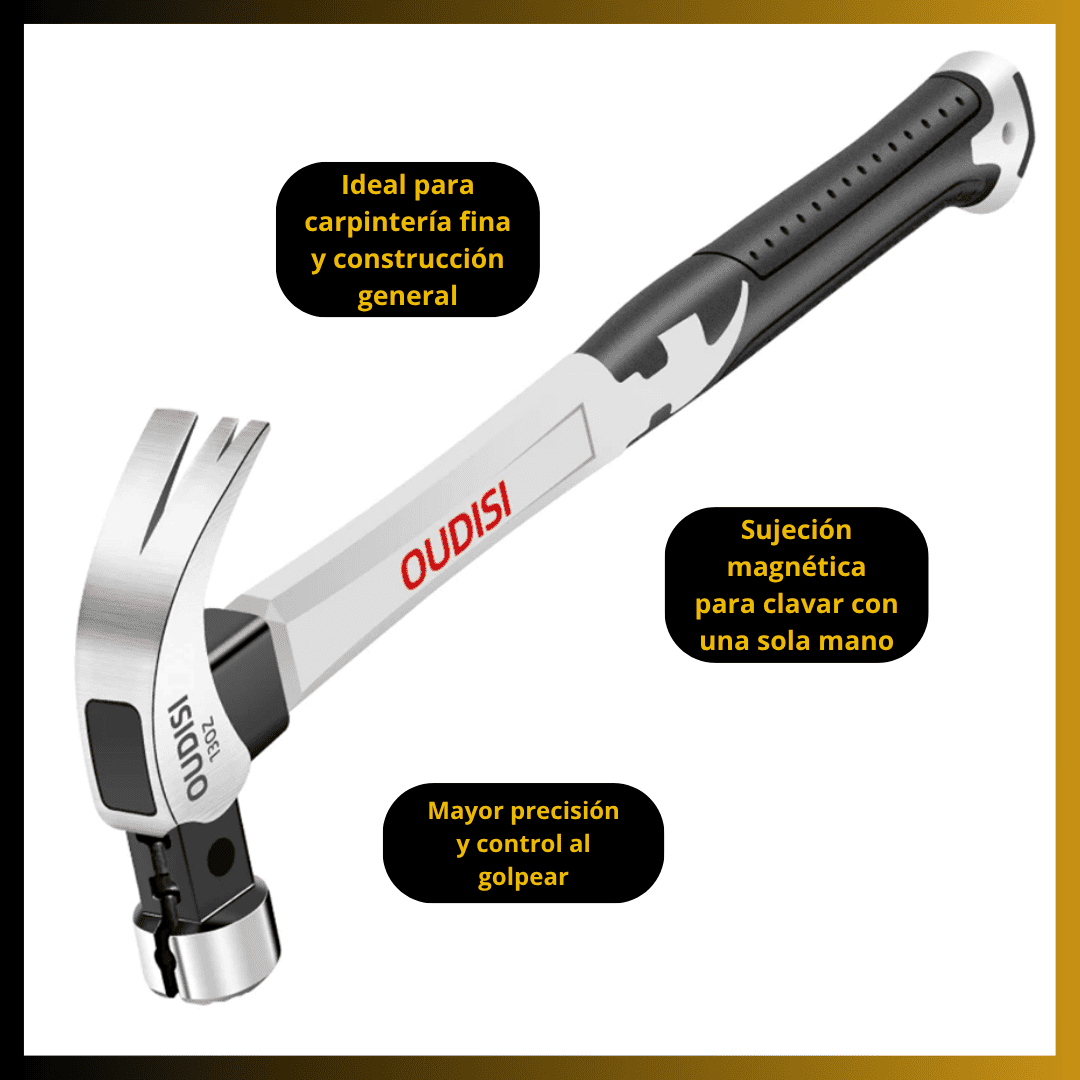 Martillo PRO con Agarre Magnético – Antideslizante y Preciso para Carpintería Profesional