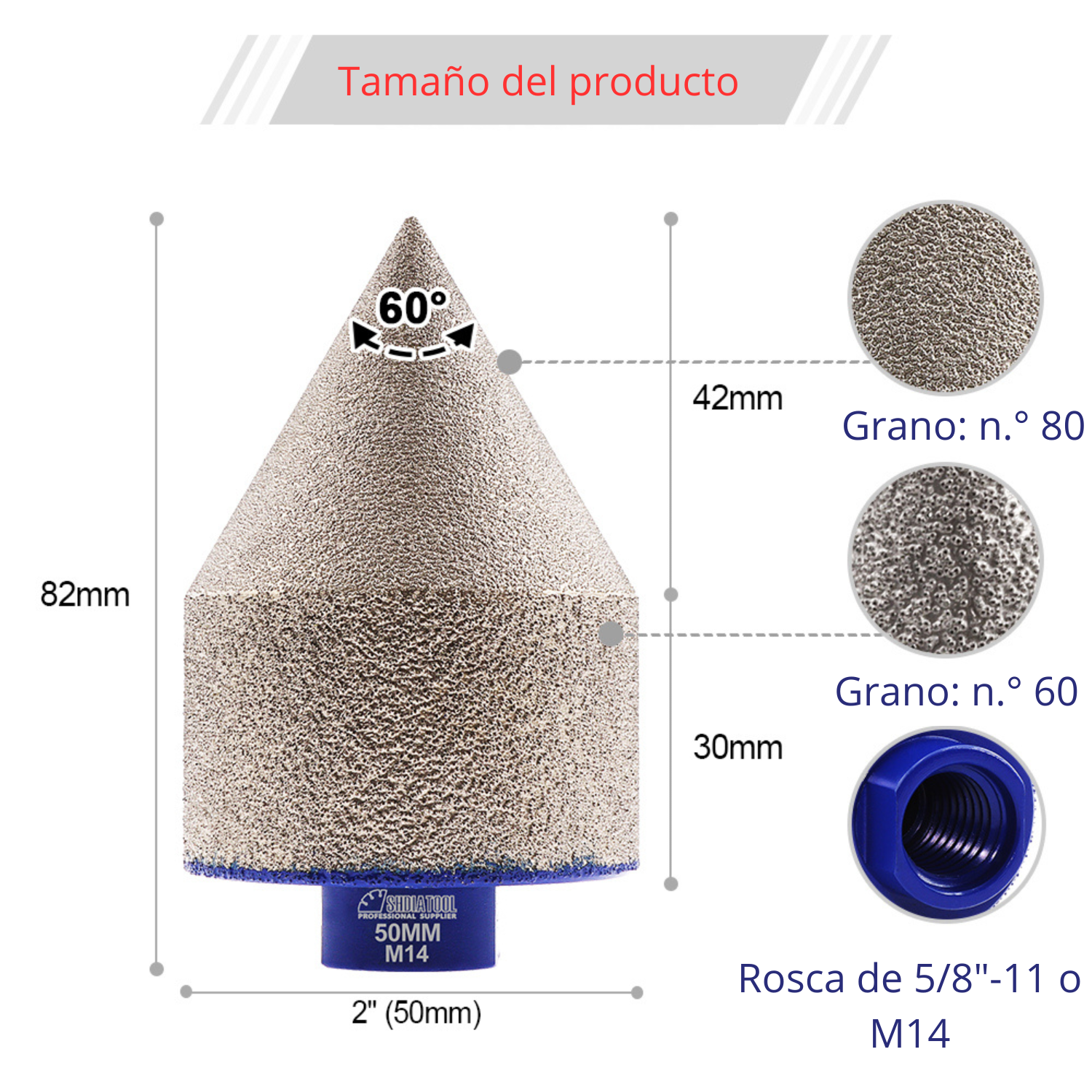 Broca Cónica PRO Diamantada de 2” Profesional para Porcelanato, Mármol y Granito