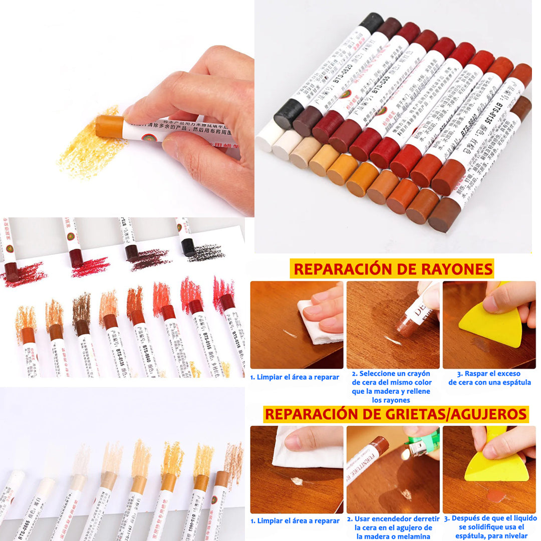 Kit de 20 Ceras + Espátula Aplicador para Reparación de Muebles en Madera, Melamina y Aglomerados