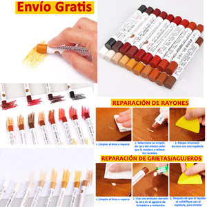 Kit de 20 Ceras + Espátula Aplicador para Reparación de Muebles en Madera, Melamina y Aglomerados