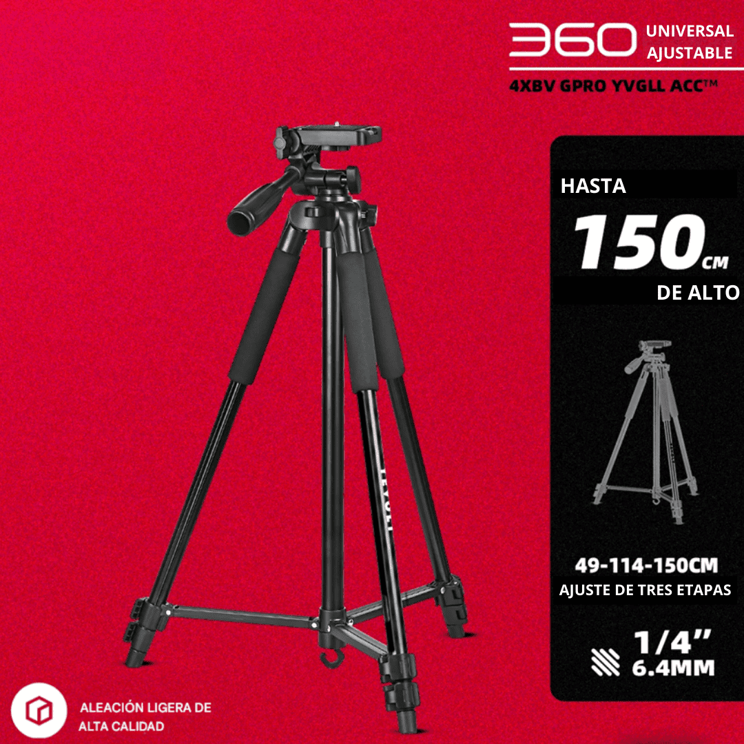 Trípode PRO para Nivel Láser – Ajustable de 49 cm a 1.50 m con Cabezal 360°
