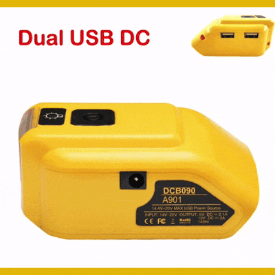 ADAPTADOR USB PARA CARGA CELULAR 5V 2.1A + LINTERNA PARA DEWALT DCB090DW