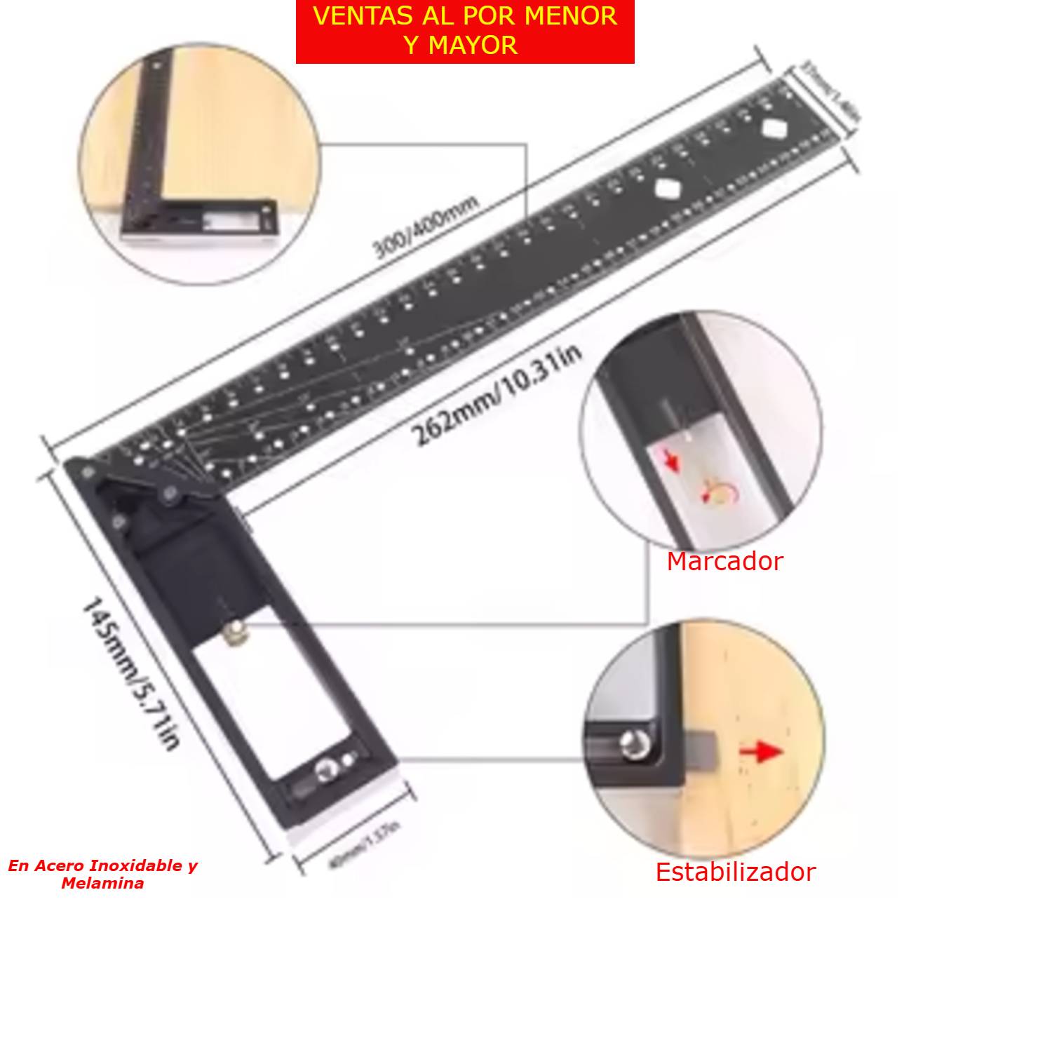 Escuadra de Ángulo Recto Multifuncional de 30cm