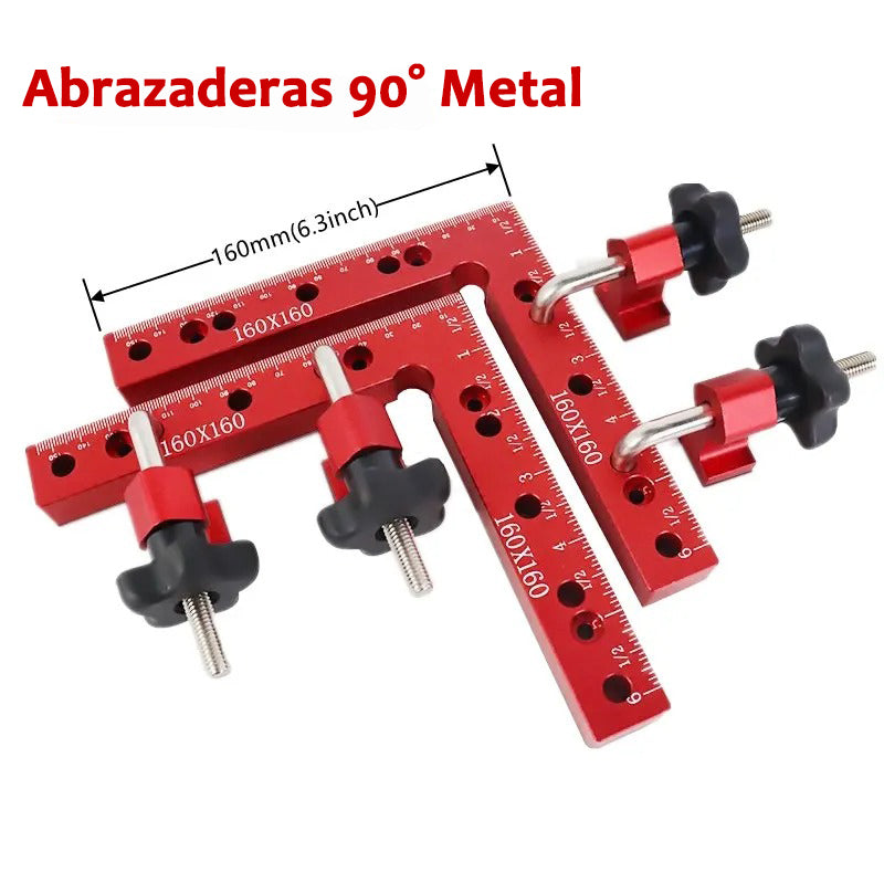 2 Abrazaderas De Angulo Recto De 16cm Con 4 Clips De Fijacion En Metal