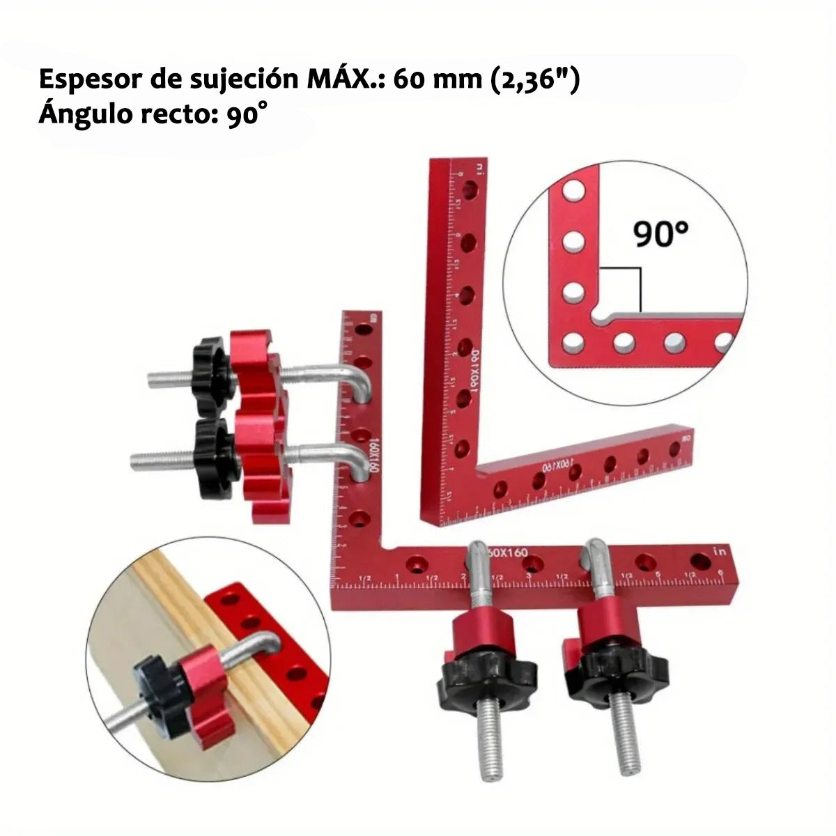 2 Abrazaderas De Angulo Recto De 16cm Con 4 Clips De Fijacion En Metal